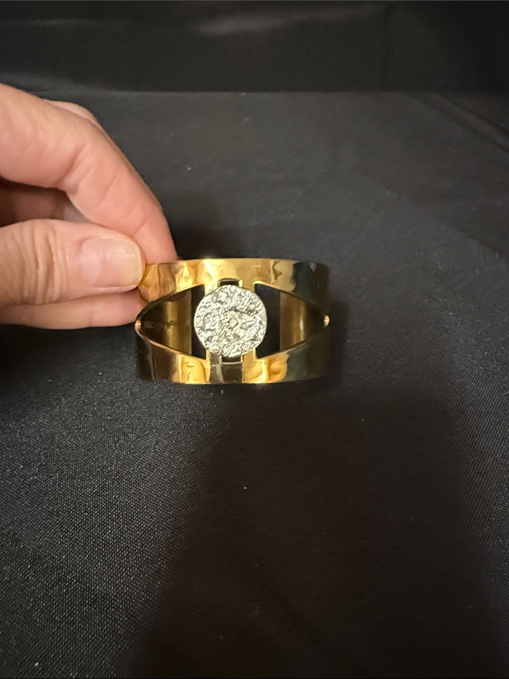 Rustic Cuff Gold-Tone Open Cuff Bracelet with Silver Disc